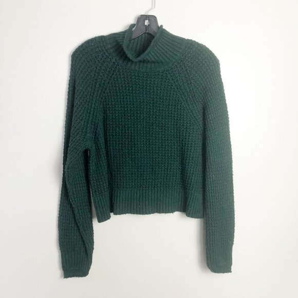 American Eagle Mock Neck Cropped Knit Sweater Green Emerald XS Womens - Picture 1 of 7